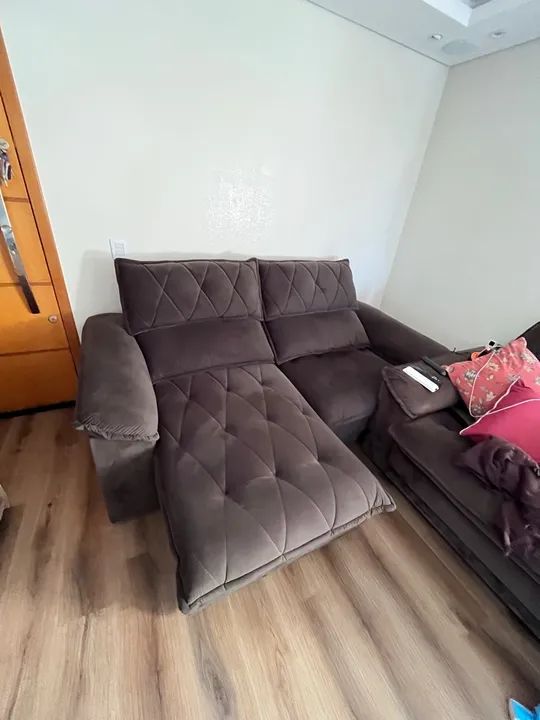 Sofá de Retrátil e Reclinável em veludo Marrom - Foto 6