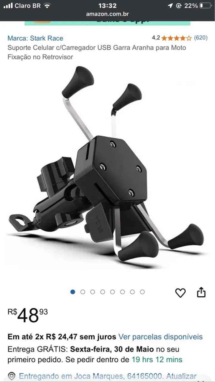 Suporte Celular c/Carregador USB Garra Aranha para Moto - Foto 4