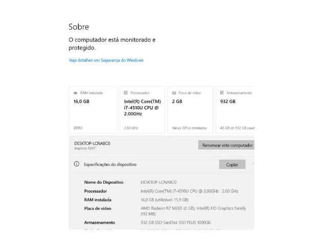 NOTEBOOK DELL INSPIRON 5547 TURBINADO i7 16GB RAM SSD 1TB