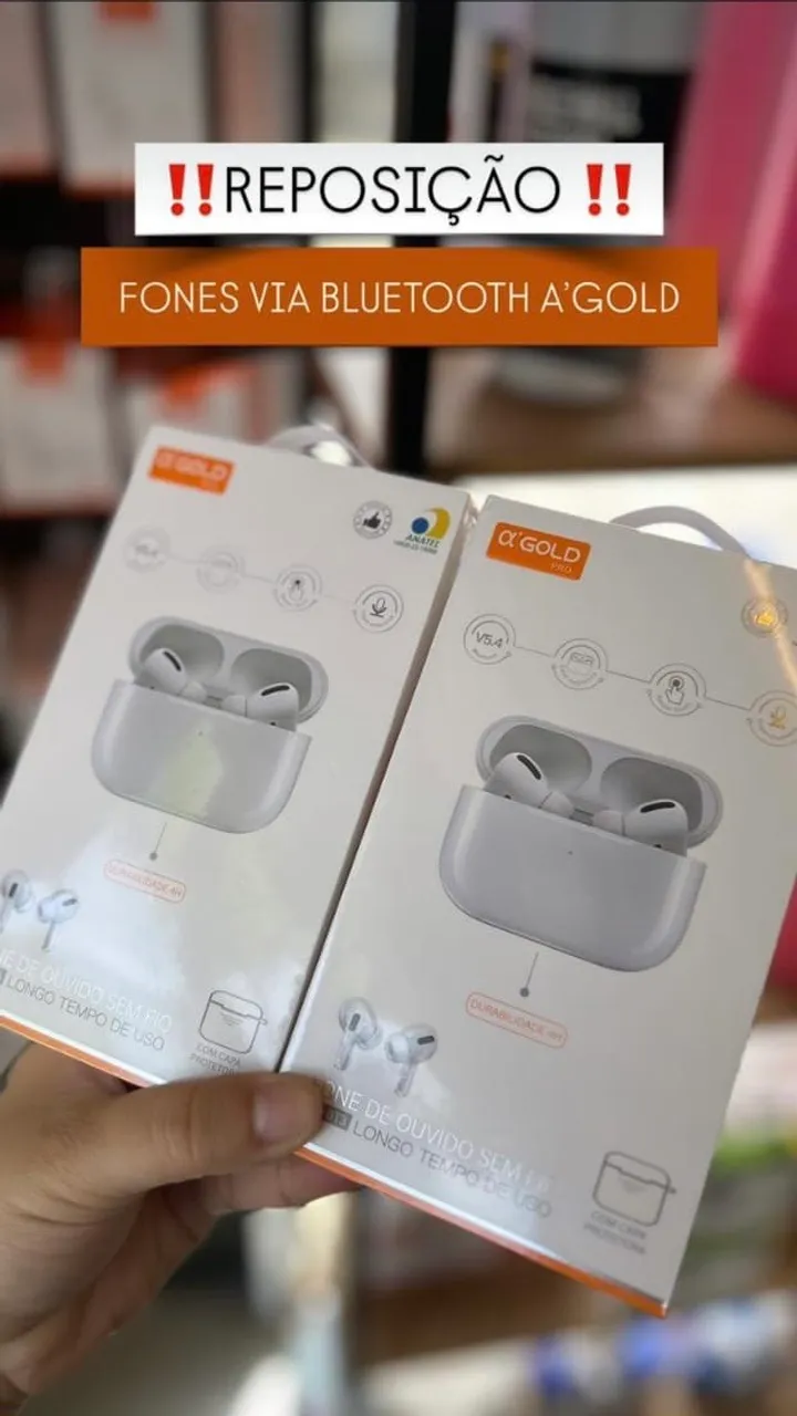 Fones de Ouvido Bluetooth A'Gold - NOVOS