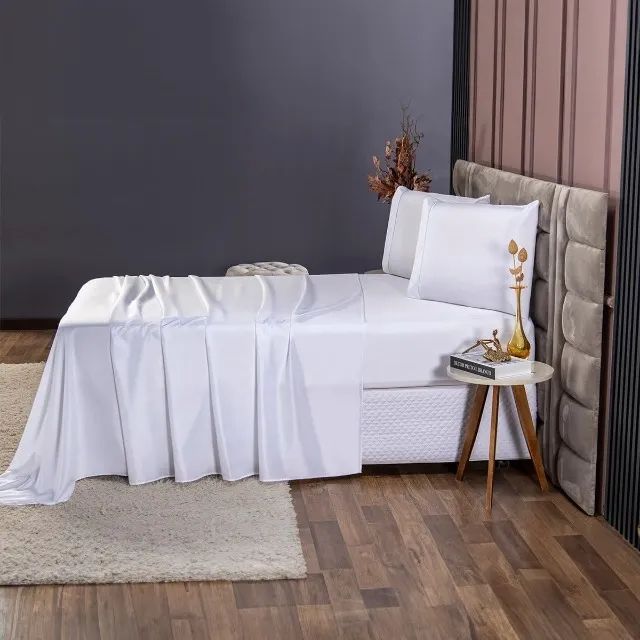 Jogo de Lençol Branco de Cama Solteiro