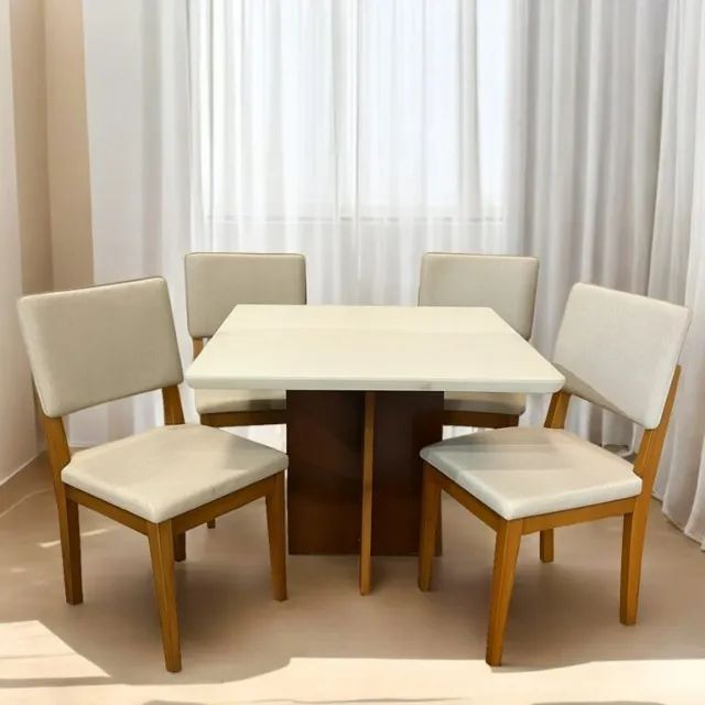 Mesa Salinas 90 Cinamomo/Off White com 4 Cadeiras Pérola  - Foto 2