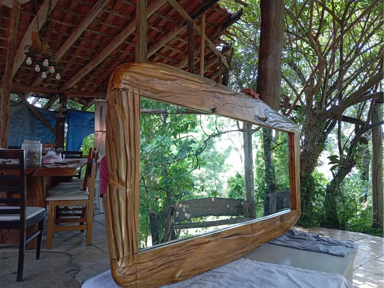 Espelho rústico de madeira jacarandá - Foto 3