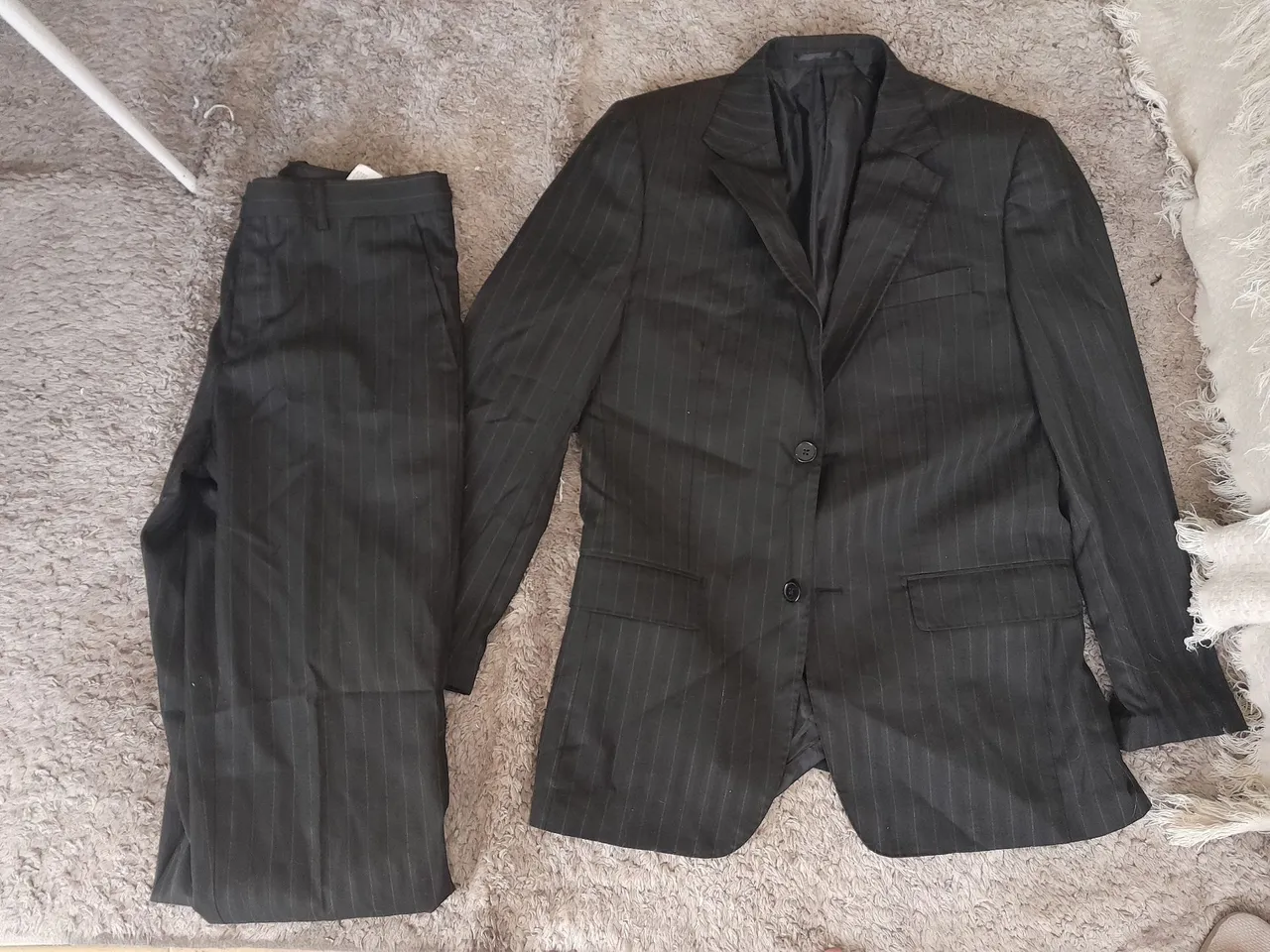 Conjunto terno masculino palitó+calça alfaiataria preto listrado, seminovo