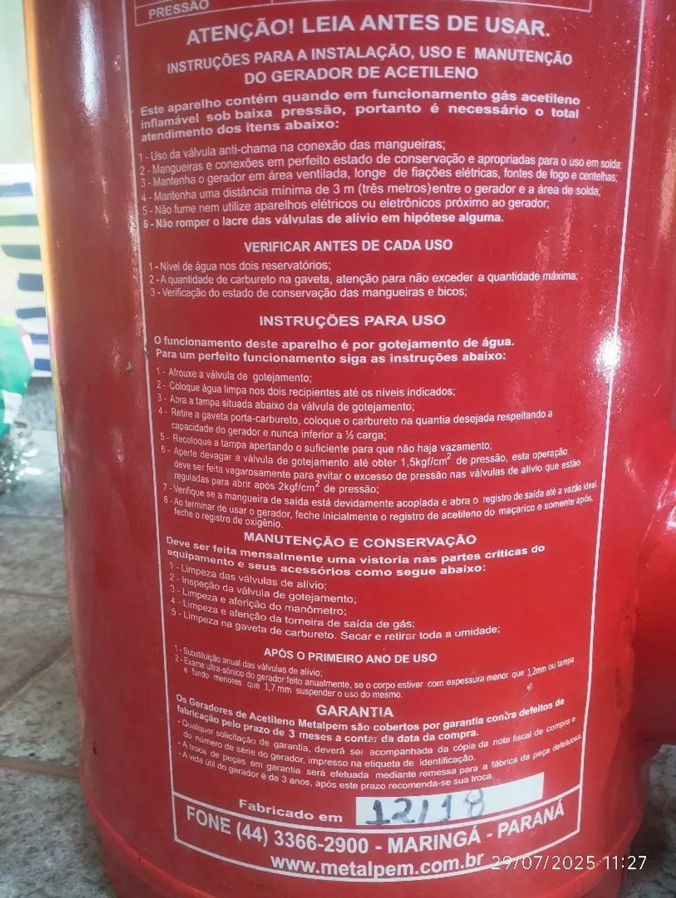 Gerador de acetileno METAL PEM 3kg - Foto 6