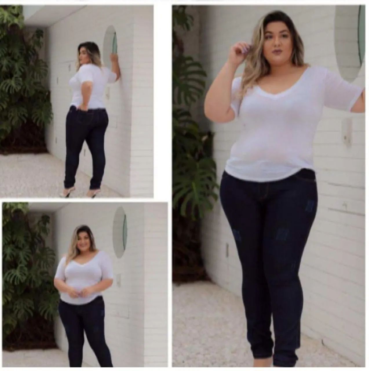 Calça jeans feminina preta plus size 50