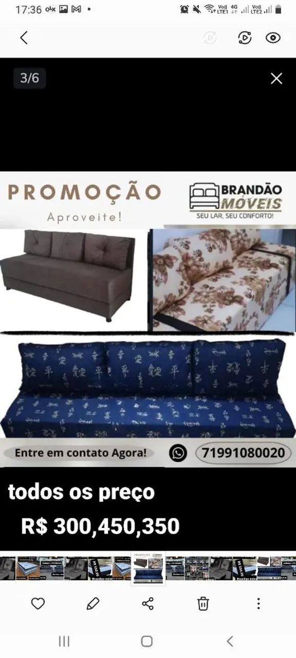 Sofá biCama 3 Lugares - R$ 280,450,350