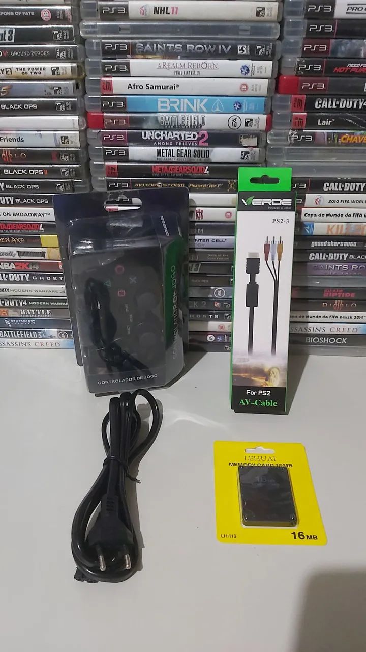 Manete ps2 + cabos + memory card