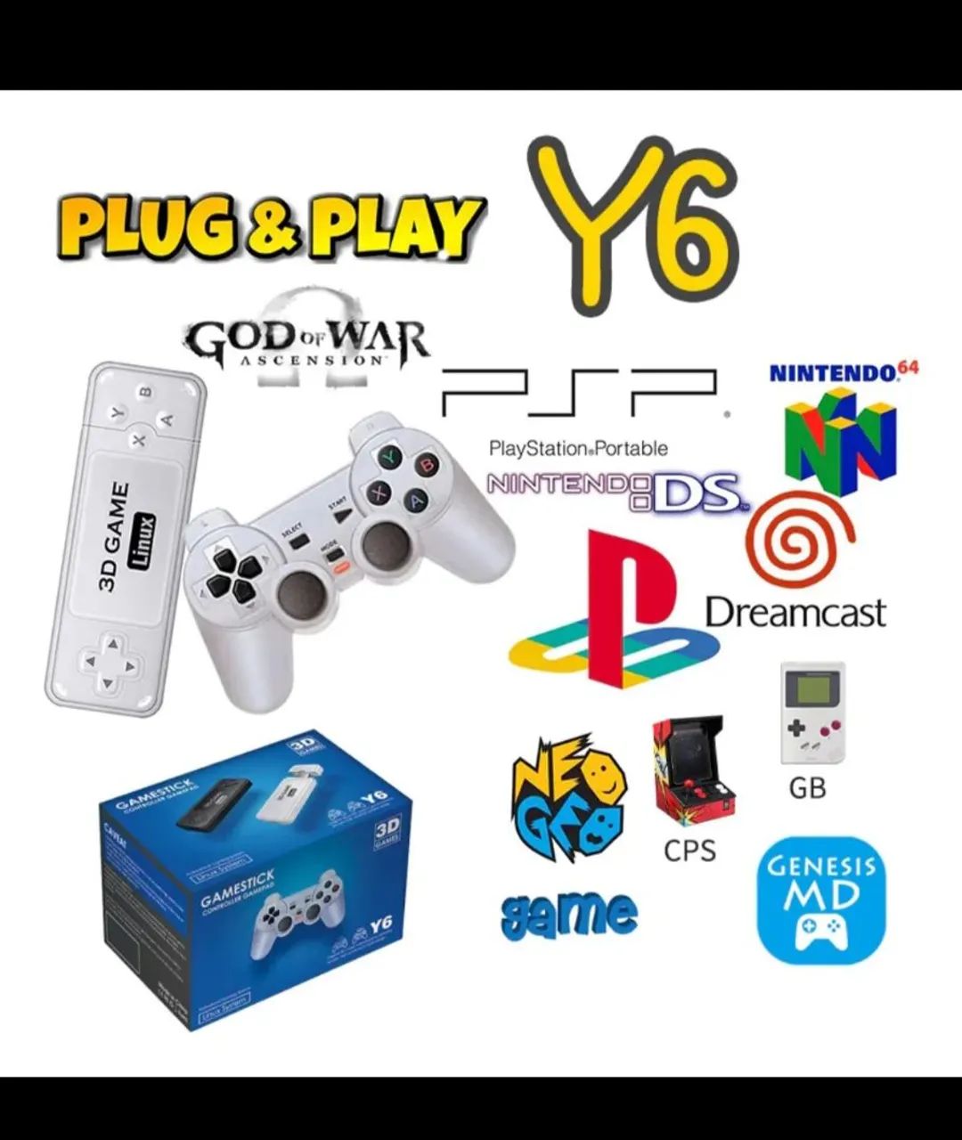 Vídeo Game Gamestick 4K Y6 com 2 Controles sem Fio