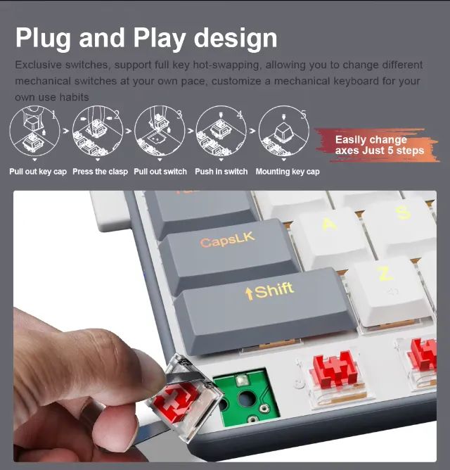 Teclado Mecânico Ultra Fino E-Yooso A68 RGB Switch Vermelho 68 Teclas Padrão BR - Foto 3