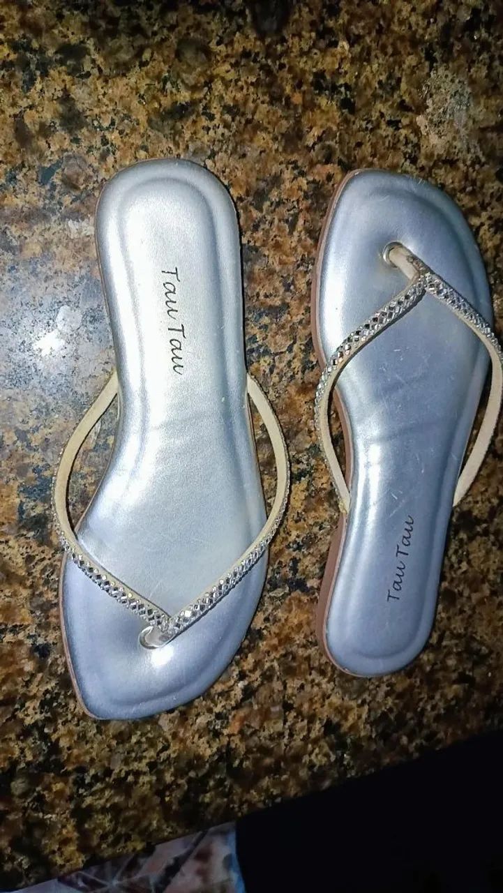 Sandália rasteira prata com strass, Num 38 - Foto 2