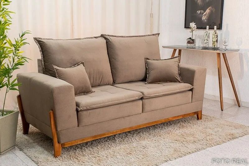 Sofá 3 Lugares 200cm Veludo Marrom Molas Ensacadas 