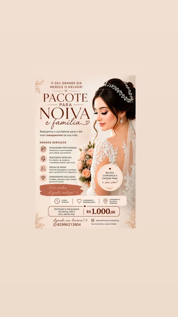 Pacote de penteado e Maquiagem para Noiva e família 