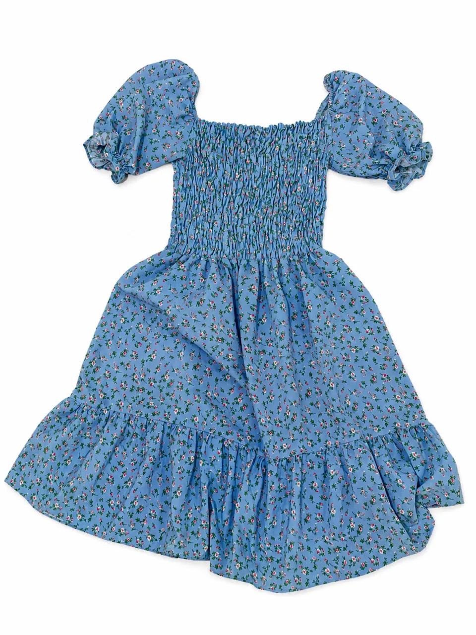 Vestido azul floral rodado 