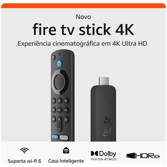 Fire TV Stick 4K Fire OS Android Amazon 8GB WIFI 6 Lacrado - Foto 3
