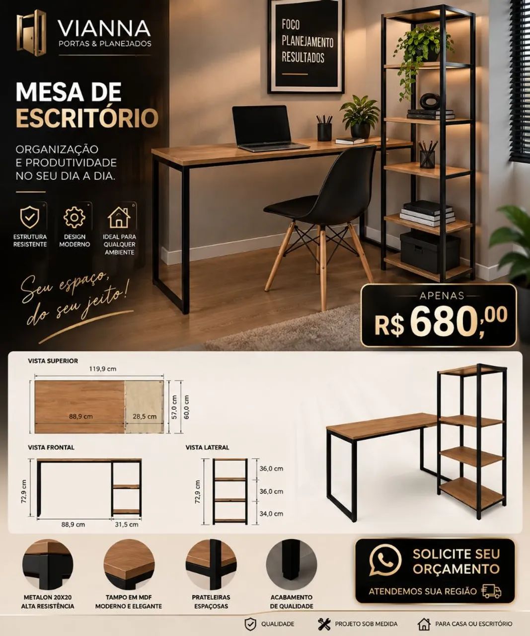 MESA DE ESCRITÓRIO COM TORRE LATERAL - Foto 2