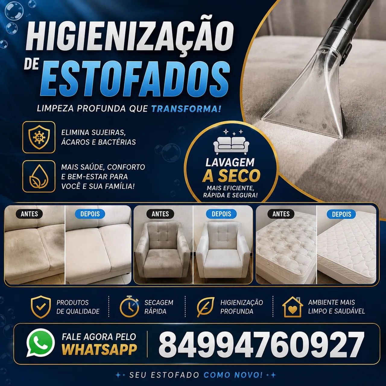 Higienização e Lavagem a seco de estofados 