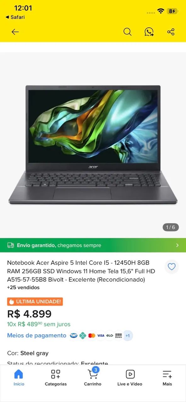 Notebook Acer Aspire 5 /WINDOWS 11 PRO /i5 12th - Foto 3