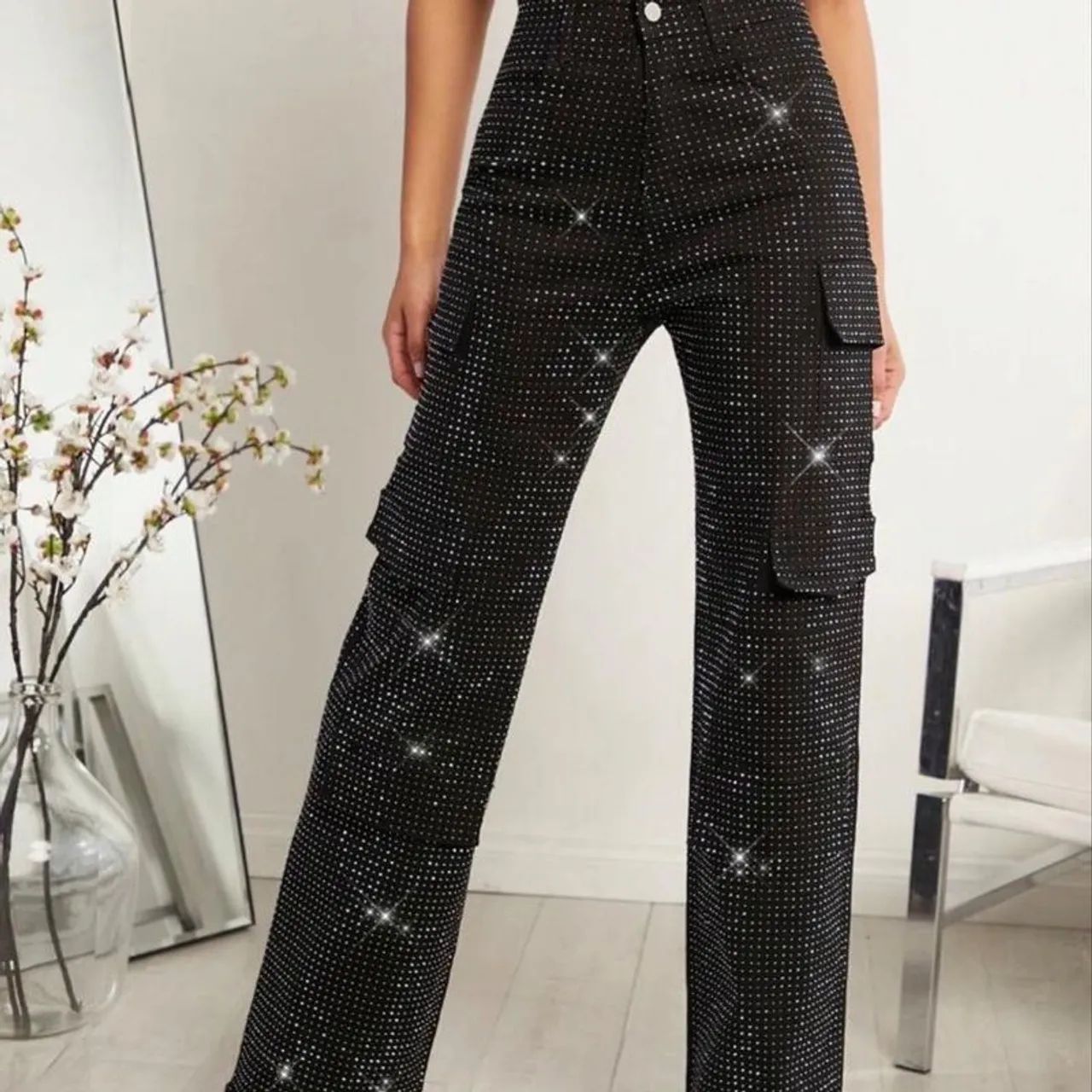 Calça Jens Feminina Preta com Strass