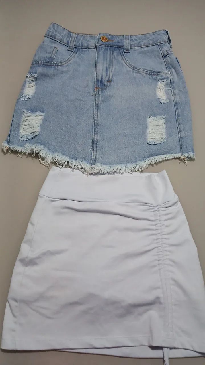 2 Saias Jeans e Polimiada Seminovas