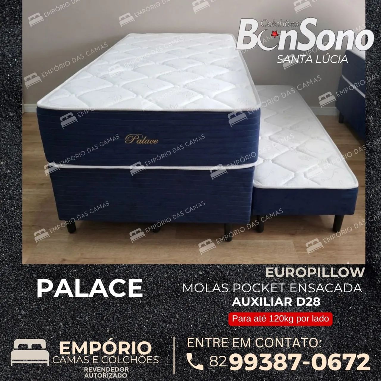 Cama com auxiliar molas pocket conjunto base e colchão Bonsono 