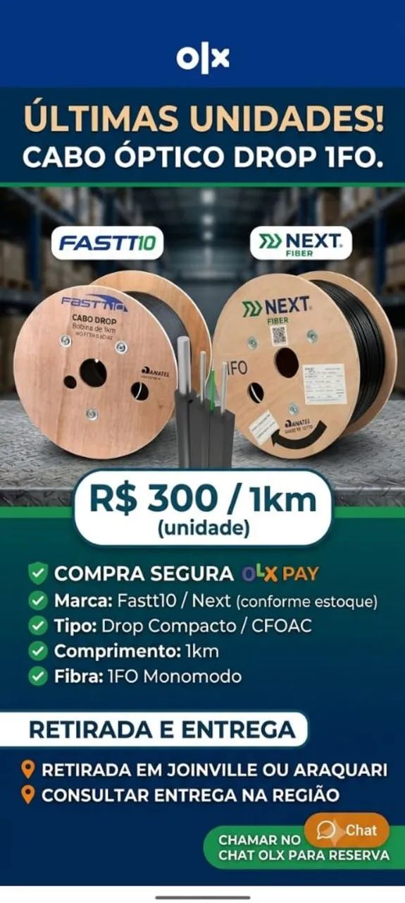Cabo Drop Óptico 1FO - Bobina 1km
