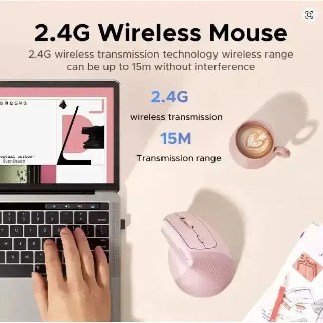 Mouse Vertical Ugreen Rosa BLUETOOTH e 2.4G - M571P  - Foto 4
