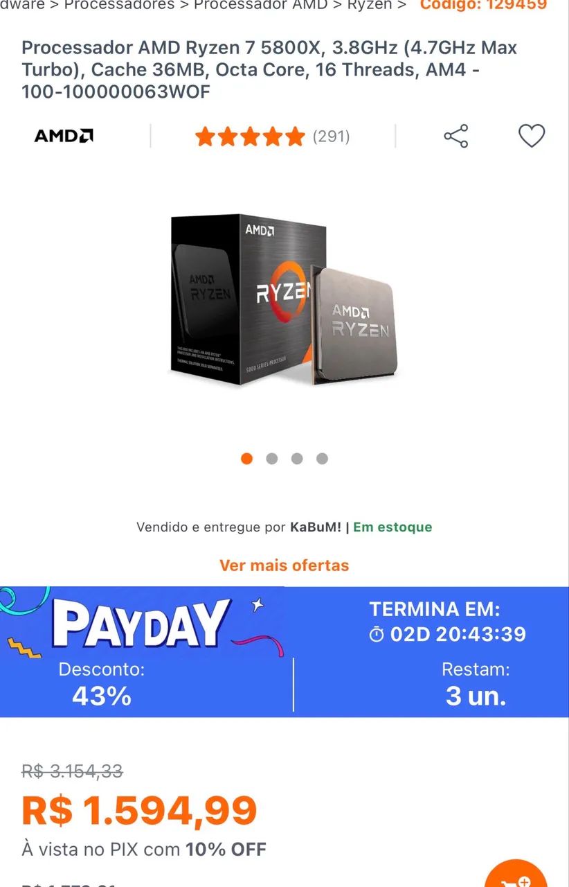Ryzen 7 5800x - COM CAIXA