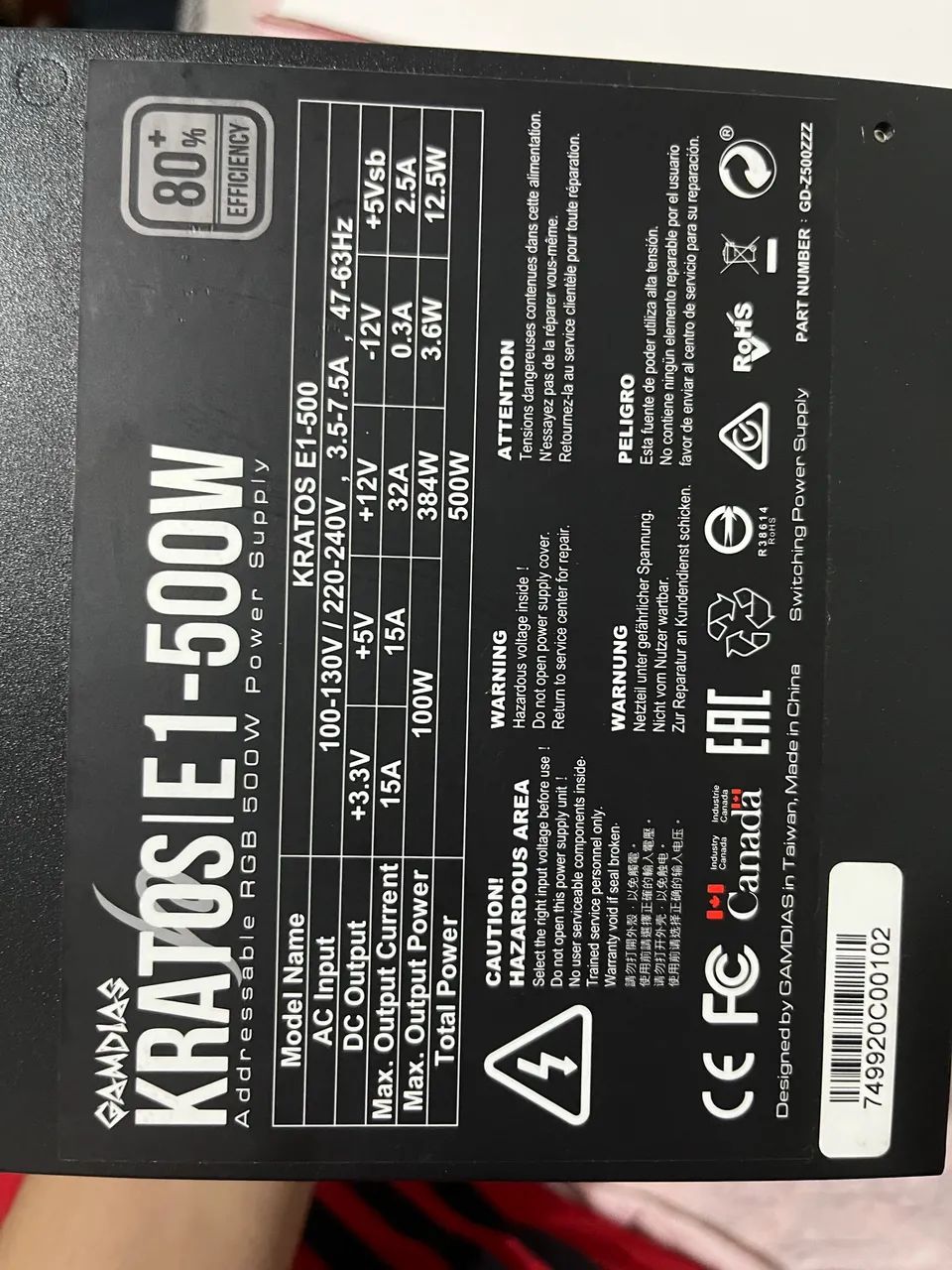 Fonte Gamdias Kratos E1 500W 80 Plus - Excelente Estado - Foto 2