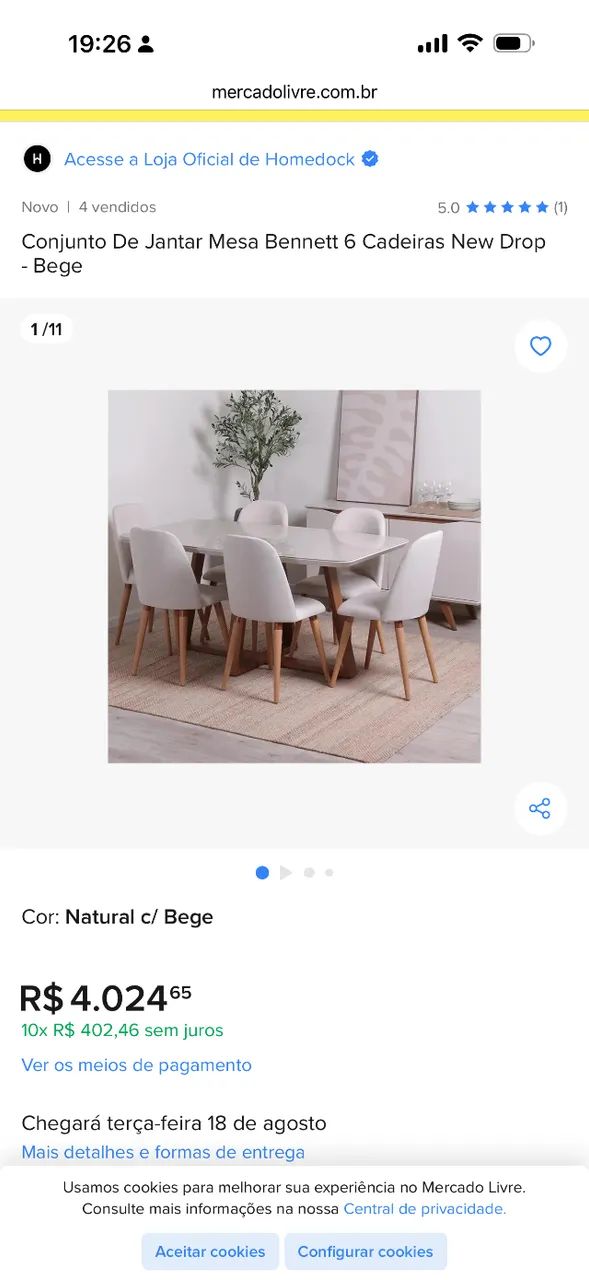 Mesa de jantar 6 lugares com cadeiras  - Foto 4