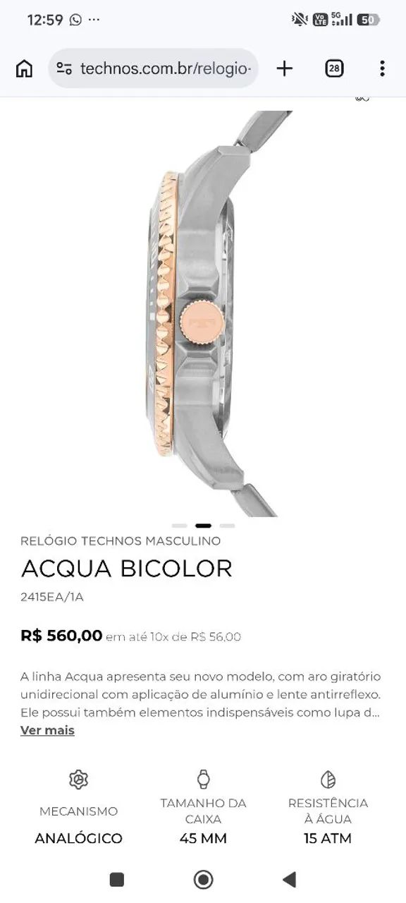 Relógio Technos Ocean Acqua Bicolor Novo - Foto 3