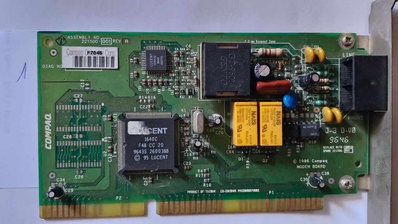 Placa fax modem ISA antiga decada 90 Compac Lucent