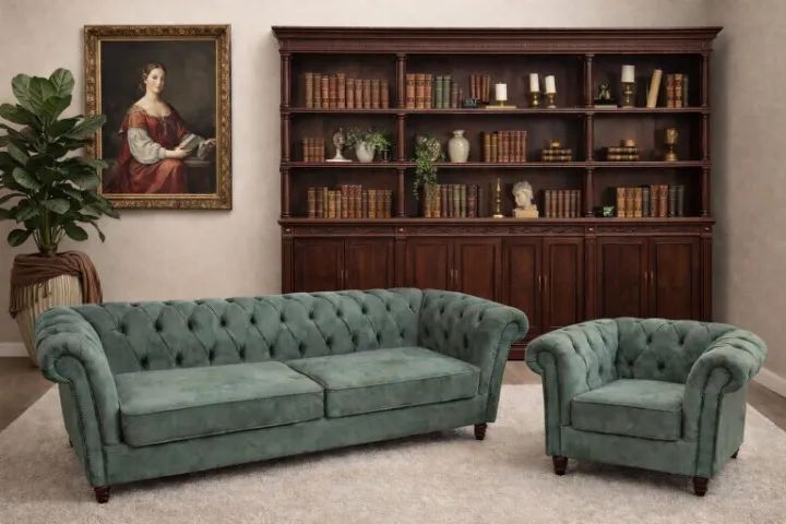 Sofá Estilo Inglês/3 Lugares/2,22L+Poltrona/Captonê/com Tachas,  R$16.098,45!