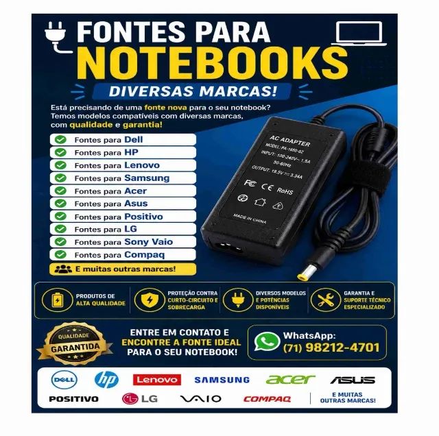 Fontes para notebook , diversas marcas e modelos