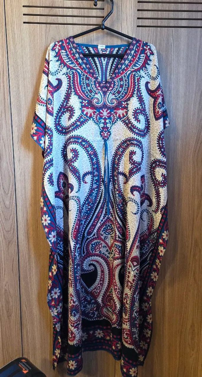  saída de praia/kaftan longo, com estampa