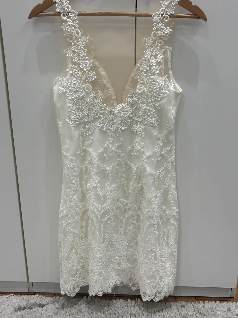 Vestido Noiva Civil Dinho Renda Guipir Branca 38/40 Devote V Tule Luxo - Foto 4
