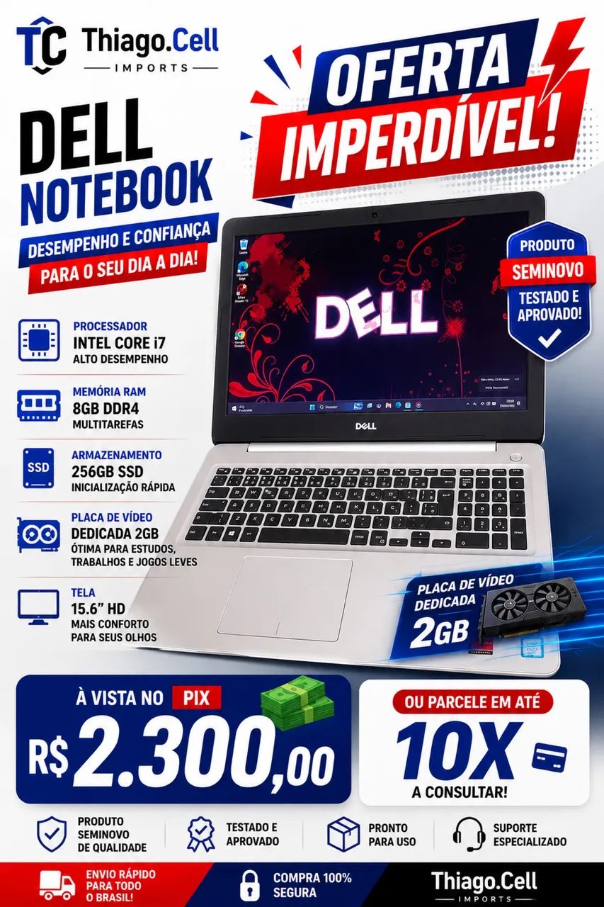 Dell inspiron core i7 8gb 256gb ssd com placa de video