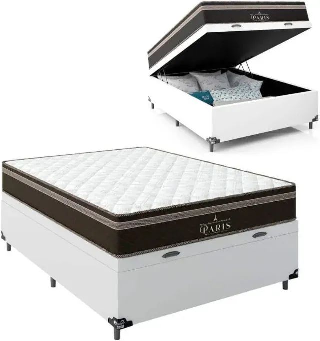 Colchão de Casal com Molas Ensacadas e Cama Baú Box de Casal Branco - Foto 2