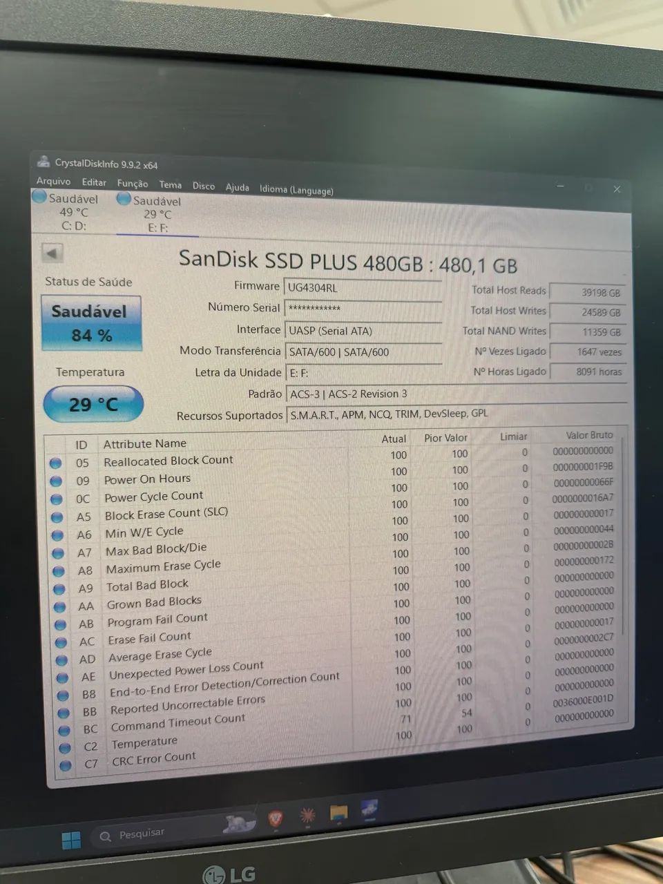SSD SanDisk Plus 480GB SATA 2.5? - 84% de Saúde - Foto 3