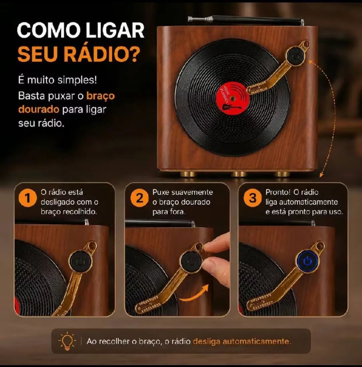 Rádio retrô com bluetooth  - Foto 3