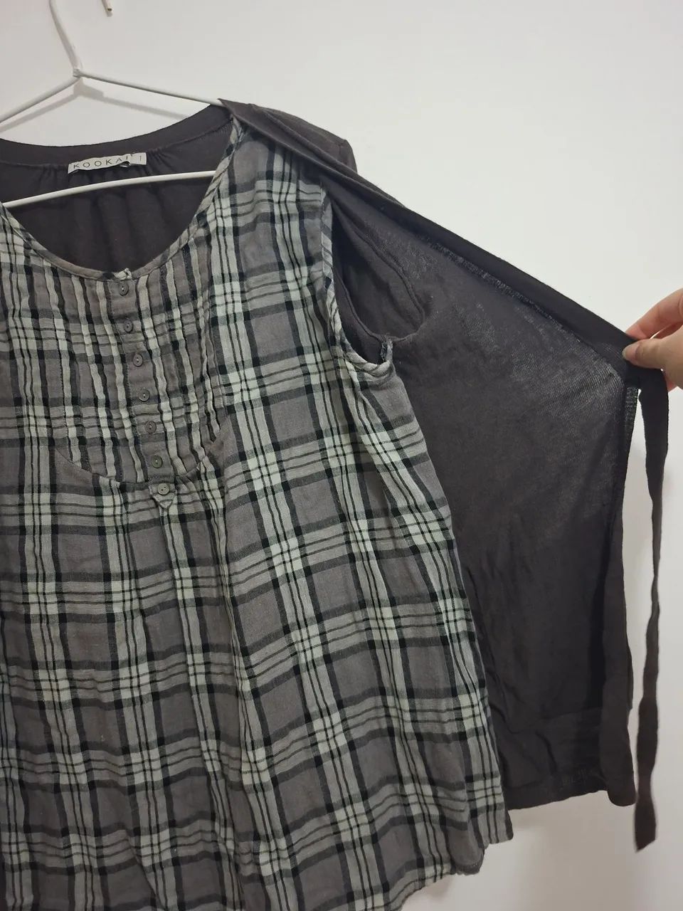 Blusa com casaco marrom, cinza e xadrez tamanho P - Foto 3