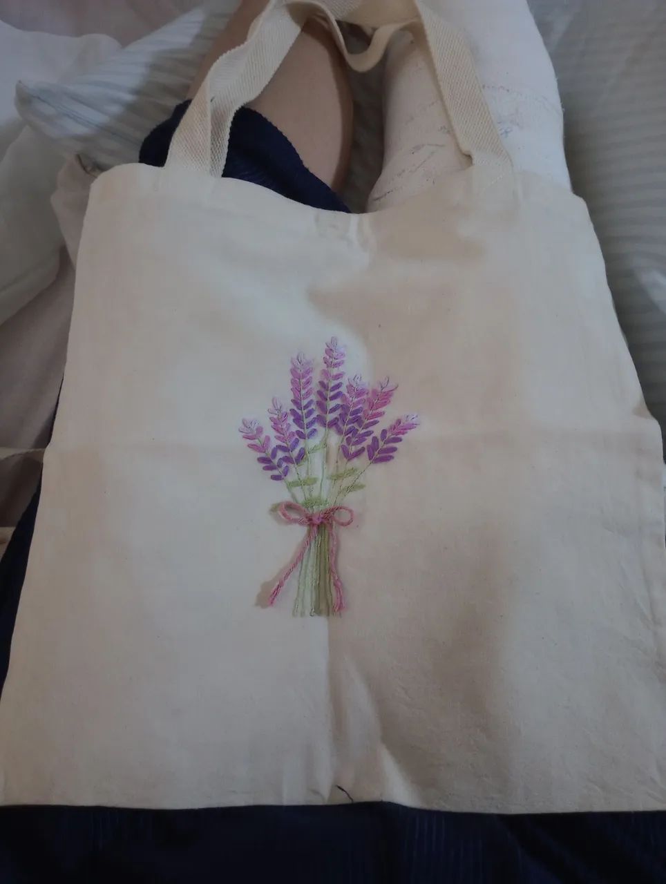 Bolsa Ecobag Bordada à mão na flor Lavanda - Foto 2