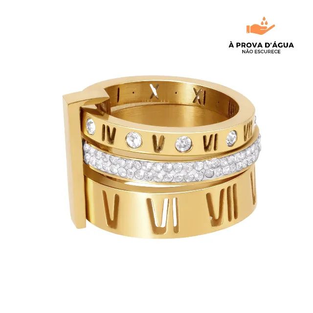 Anel Triplo Beout Banhado em Ouro 18K. Tam. 16