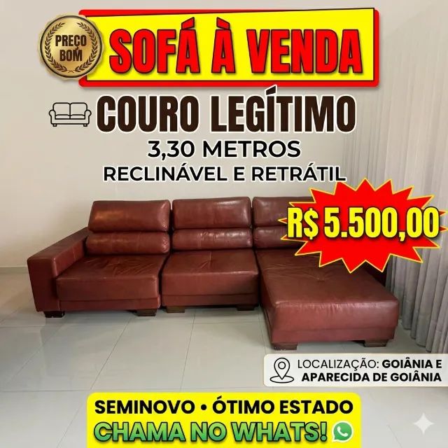 Sofá de Couro Legítimo 3,30m | Reclinável e Retrátil | Oportunidade
