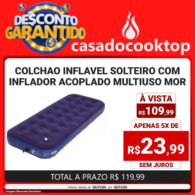 Colchão Inflável Solteiro com Inflador Acoplado Multiuso Mor