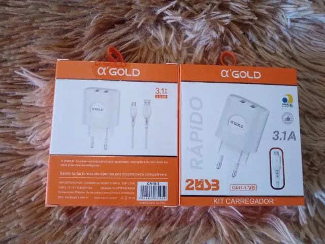 Carregador Rápido Tipo-V8 3.1A e Cabo USB A'GOLD CA18-1 - Foto 2