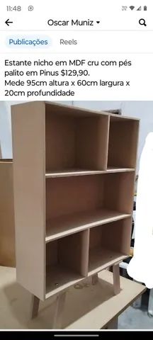 Estante nichos decorativa, pés palito, em MDF cru  - Foto 2