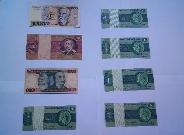 Lote com 8 notas de cruzeiro e cruzado em ótimo estado! Leia o anúncio!