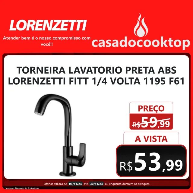 Torneira para Lavatório Preta ABS Lorenzetti Fitt 1/4 Volta 1195 F61
