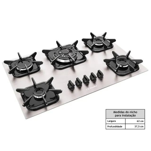 Cooktop Mueller 5 Bocas de Alumínio com Queimador Tripla Chama Gás MCG5BK - Foto 4